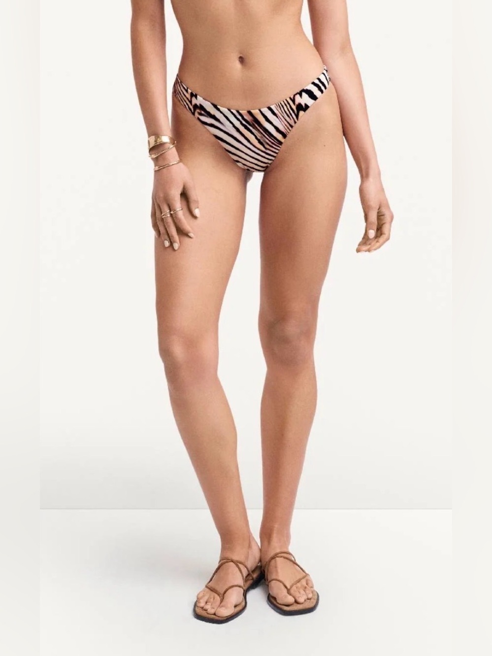 Vitamin A Swim California High Leg Bikini Bottom Shell Stripe Small NWT $90 - Picture 1 of 8